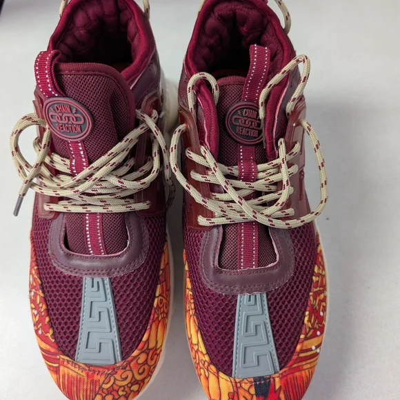 NWT Versace Chain Reaction Sneakers - Burgundy and Orange - Picture 13 of 13
